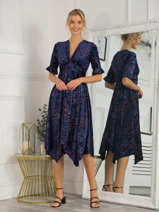 Jolie Moi Abstract Metallic Print Velvet Dress, Navy/Multi