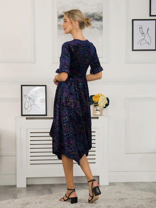 Jolie Moi Abstract Metallic Print Velvet Dress, Navy/Multi