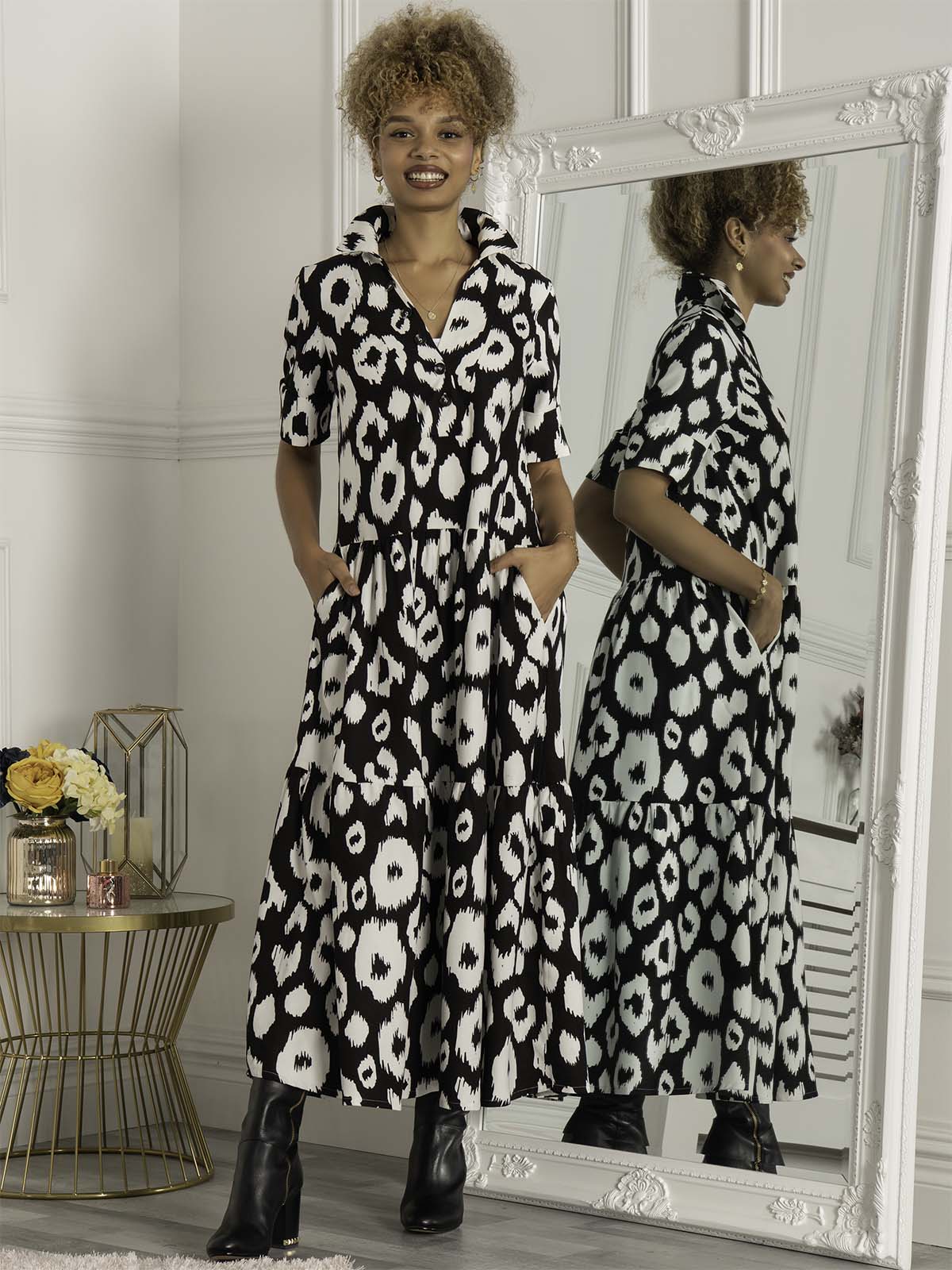 Andorra Printed Maxi Dress, Black Animal