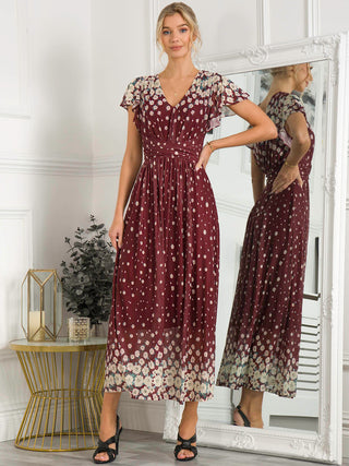 Mably Mirror Print Maxi Mesh Dress, Burgundy Multi