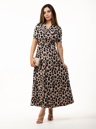 Beatrice Jersey Wrap Maxi Dress, Leopard Multi