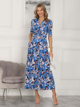 Beatrice Jersey Maxi Dress, Blue Floral