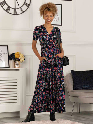 Beatrice Jersey Wrap  Maxi Dress, Floral Multi
