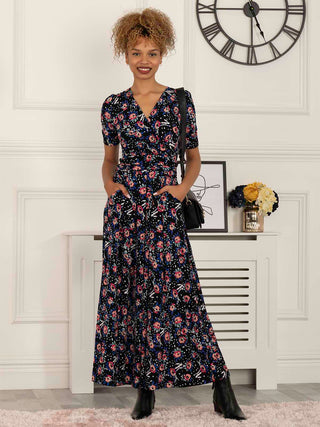 Beatrice Jersey Wrap  Maxi Dress, Floral Multi