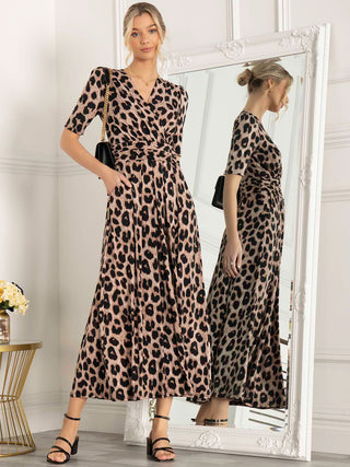 Beatrice Jersey Wrap Maxi Dress, Leopard Multi