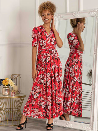 Jolie Moi Beatrice Jersey Maxi Dress, Red Floral