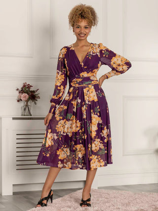 Maaike Long Sleeve Mesh Dress, Purple Floral