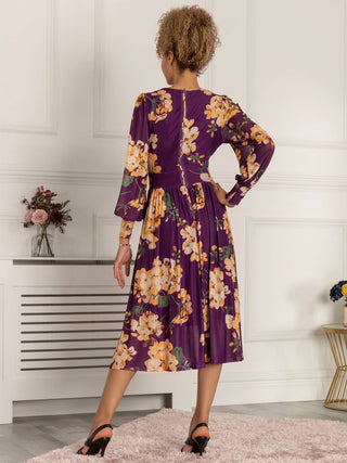 Maaike Long Sleeve Mesh Dress, Purple Floral