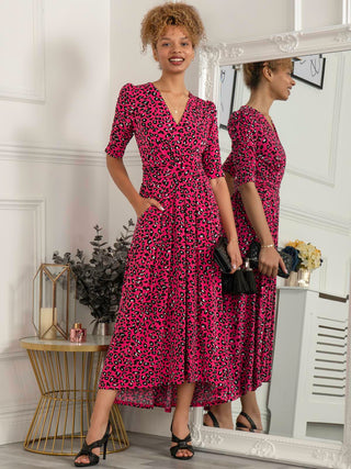 Maanasi Ruched Sleeve Jersey Maxi Dress, Pink Animal