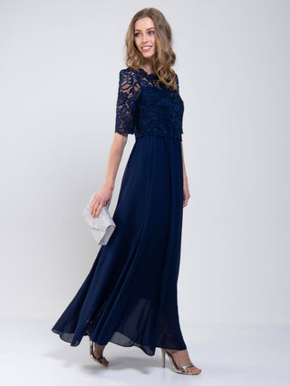 Navy Blue Lace Overlay Gown, Size 0