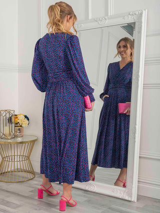 Jolie Moi Nancy Long Sleeve Maxi Dress, Blue Animal