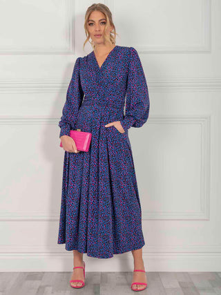 Jolie Moi Nancy Long Sleeve Maxi Dress, Blue Animal