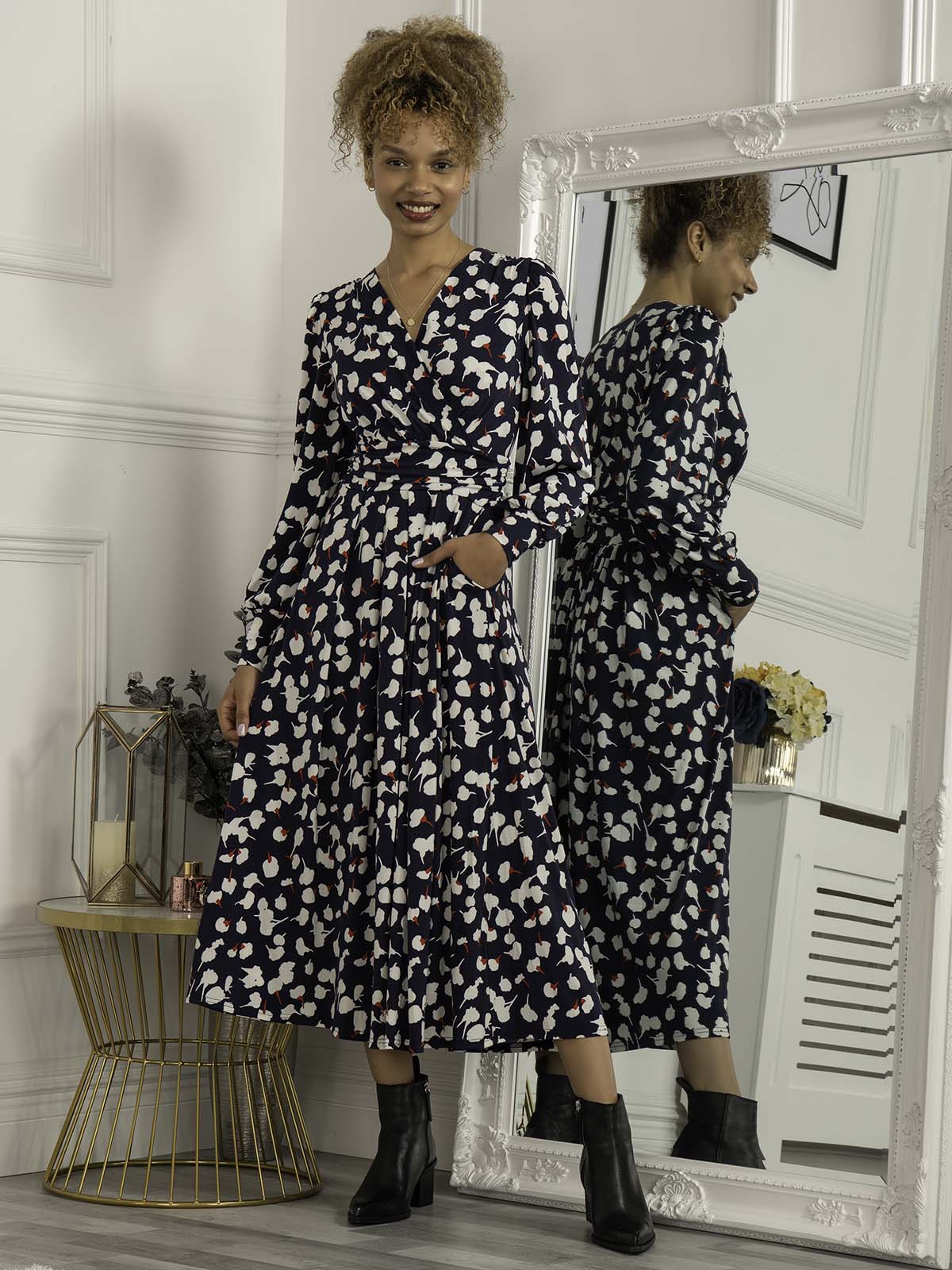 Jolie Moi Nancy Long Sleeve Maxi Dress Navy White Floral Jolie Moi Retail