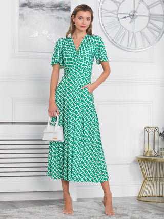 Halley Angel Sleeve Jersey Maxi Dress, Green Geometric Jolie Moi Retail Halley Angel Sleeve Jersey Maxi Dress, Green Geometric Jolie Moi Retail