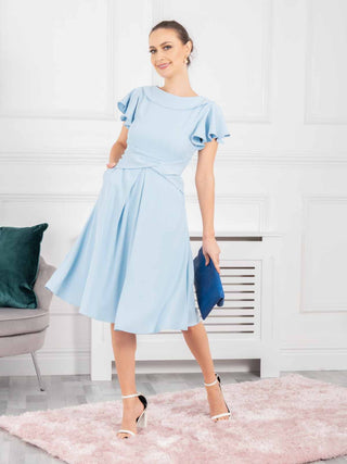 Jolie Moi Jaelyn Flare Sleeve Dress, Light Blue