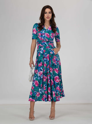 Jolie Moi Abstract Floral Print Maxi Dress, Green Abstract