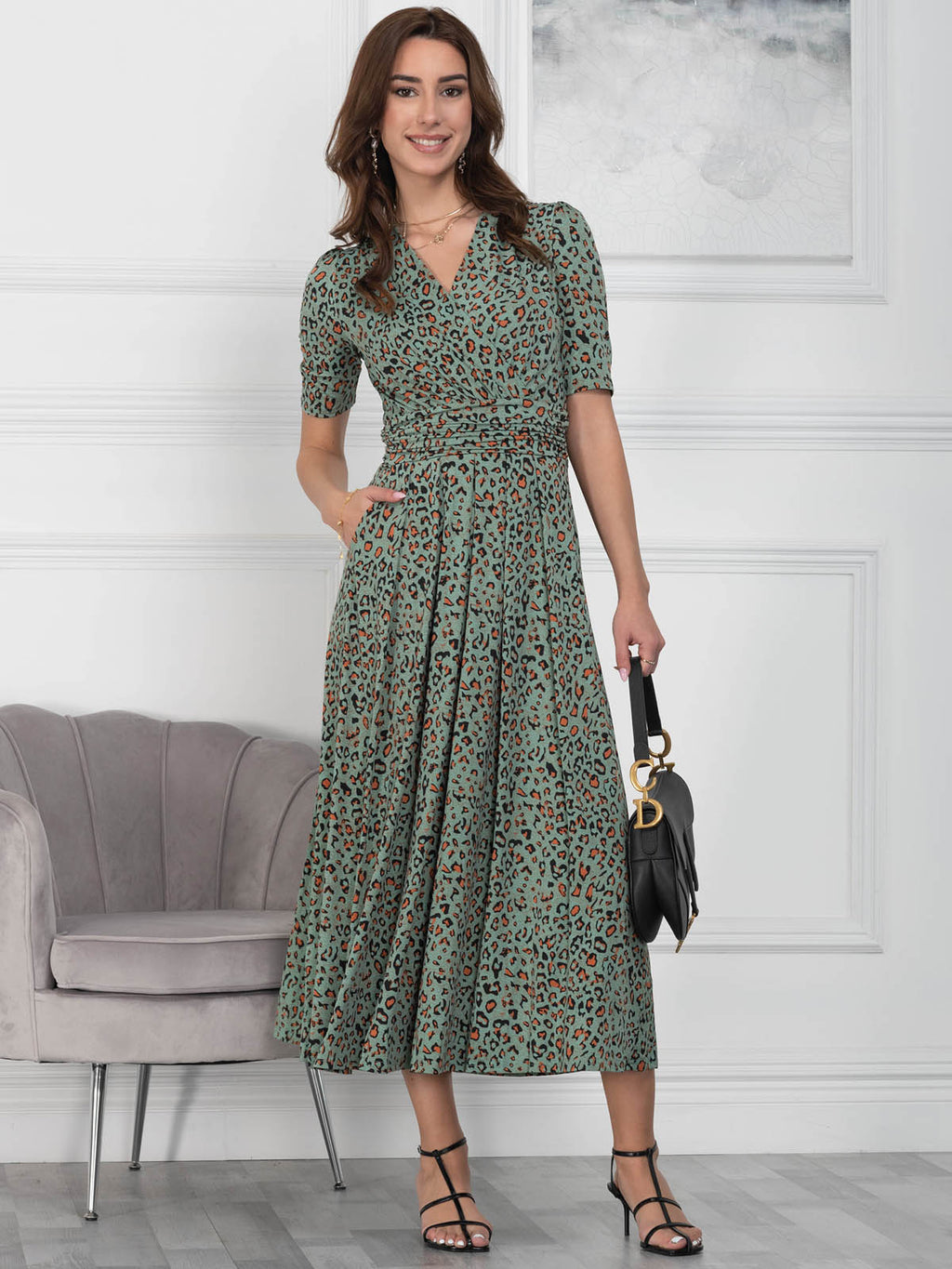 Oakley Animal Print Wrap Maxi Dress, Green Animal – Jolie Moi Retail