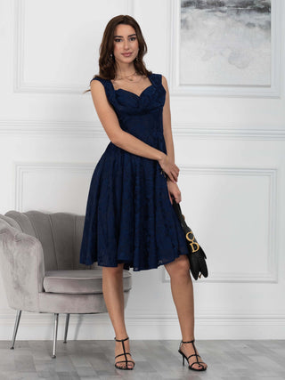 Ruched Crossover Bust Prom Dress, Navy