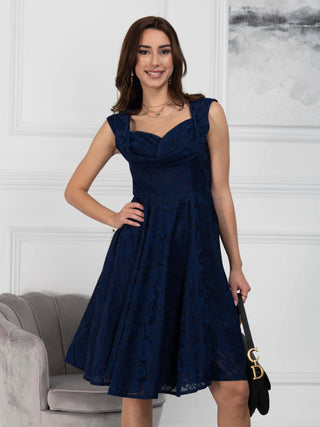 Ruched Crossover Bust Prom Dress, Navy