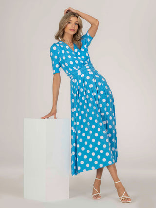 Jolie Moi Odelia Wrap Front Maxi Dress, Blue Polka