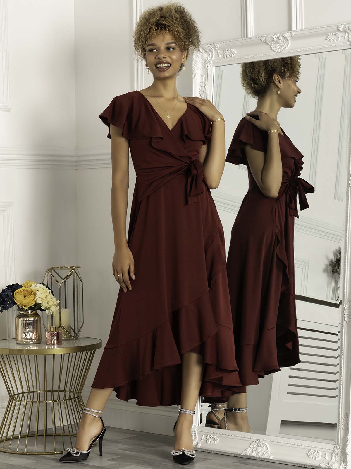 Burgundy tea clearance dress