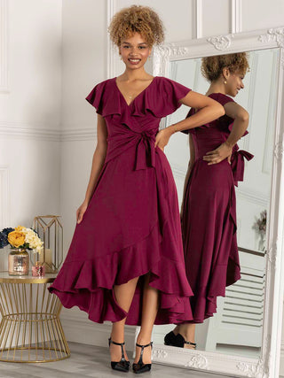 Priya Frill Dipped Hem Dress, Dark Purple Jolie Moi Retail Priya Frill Dipped Hem Dress, Dark Purple Jolie Moi Retail