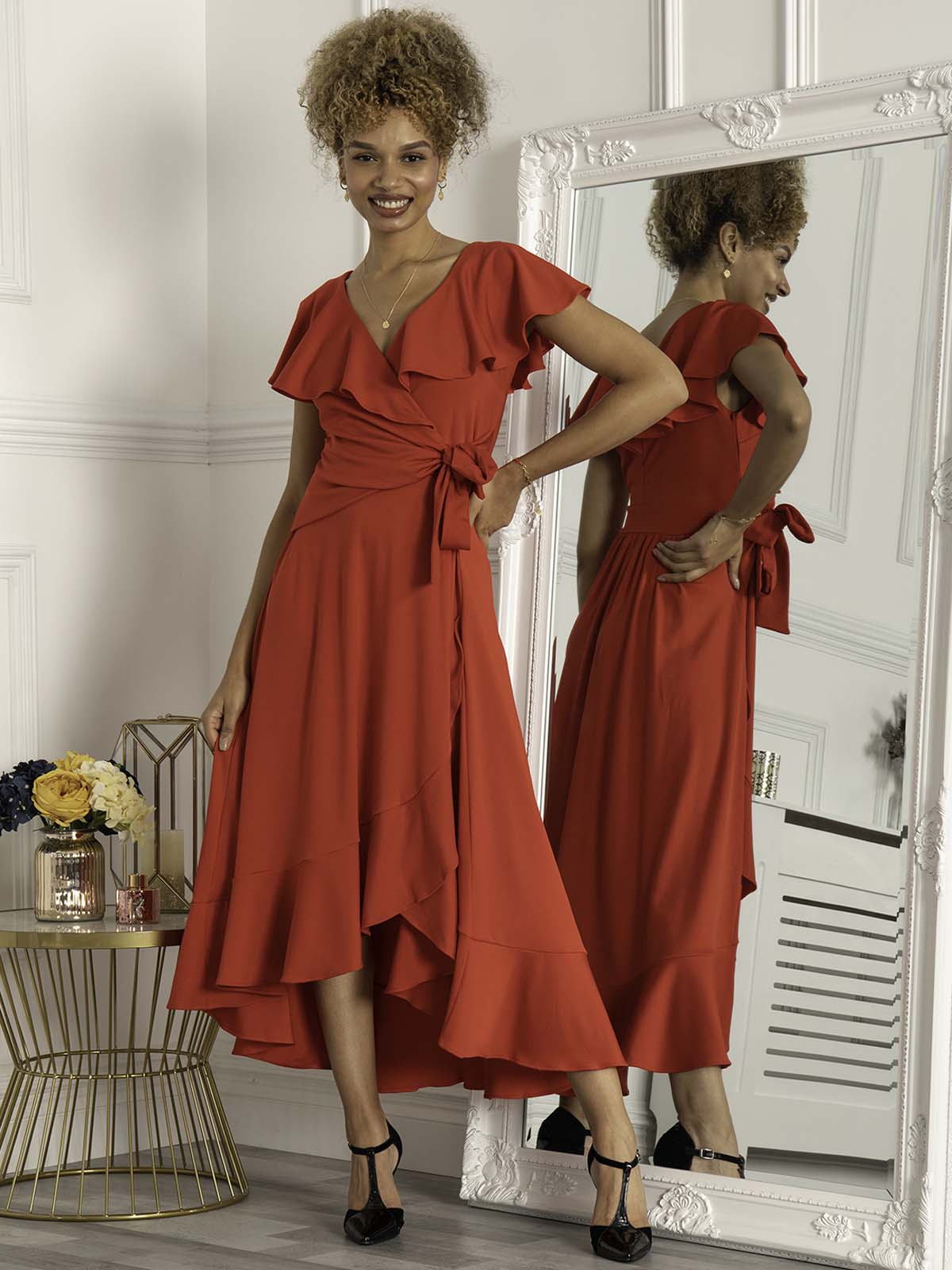 Red dress with sales frill