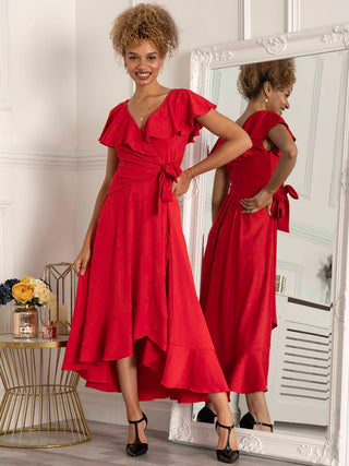 Priya Frill Dipped Hem Dress, Red Jolie Moi Retail Priya Frill Dipped Hem Dress, Red Jolie Moi Retail