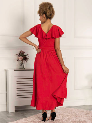 Priya Frill Dipped Hem Dress, Red