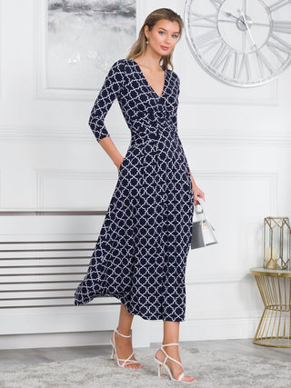 Patricia Jersey Fit & Flare Maxi Dress, Navy Geo Jolie Moi Retail Patricia Jersey Fit & Flare Maxi Dress, Navy Geo Jolie Moi Retail