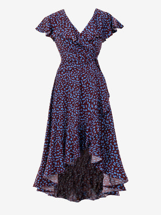 Printed Ruffle Dip Hem Jersey Maxi Dress, Burgundy Multi