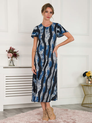 Jolie Moi Printed Cap Sleeve Dress, Navy Multi