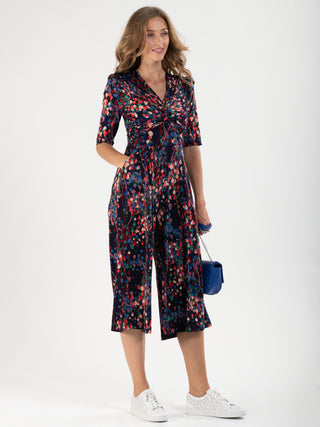Printed Twist Front Jersey Jumpsuit, Navy Multi