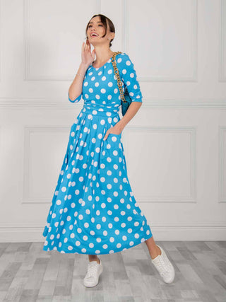 Jolie Moi Deasia Polka Dot Print Maxi Dress, Blue Polka