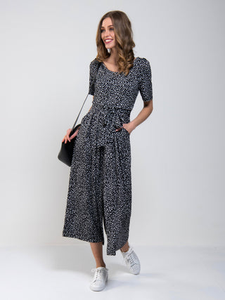 Printed Jersey Jumpsuit, Black Abstract
