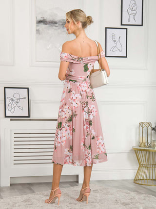 Rawiya Bardot Neck Mesh Dress, Pink Floral – Jolie Moi Retail