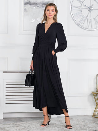 Rashelle Jersey Long Sleeve Maxi Dress, Black