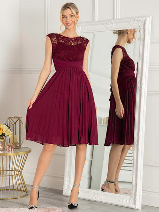 Cindy Lace Bodice Pleated Dress, Burgundy Jolie Moi Retail Cindy Lace Bodice Pleated Dress, Burgundy Jolie Moi Retail