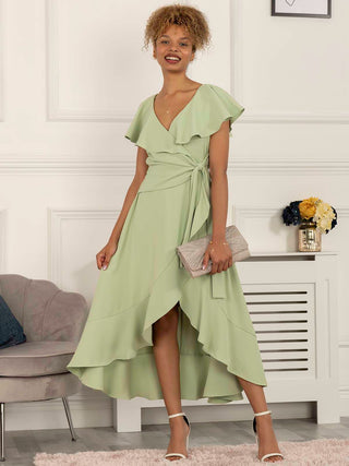 Vella Frill Wrap Maxi Dress, Mint Green