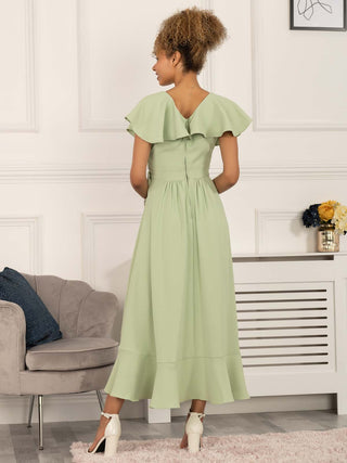 Racele Ruffle Plunging Maxi Dress, Green Jolie Moi Retail Racele Ruffle Plunging Maxi Dress, Green Jolie Moi Retail