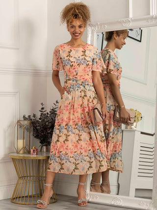 Jolie Moi Mabilie Chiffon Maxi Dress, Pink Floral