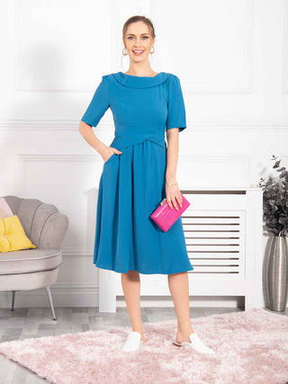 Darlene Twist Waist Swing Dress, Teal