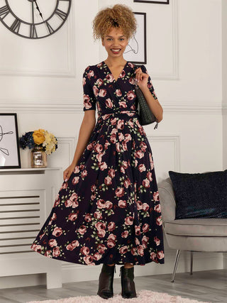 Kiera Wrap Front Maxi Dress, Navy Floral