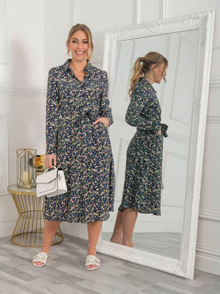 Jolie Moi Shea Viscose Shirt Midi Dress, Navy Floral