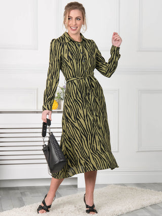 Jolie Moi Shea Viscose Shirt Midi Dress, Green Animal Jolie Moi Retail Jolie Moi Shea Viscose Shirt Midi Dress, Green Animal Jolie Moi Retail