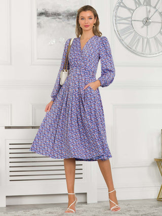Libby Long Sleeve Midi Dress, Blue Floral