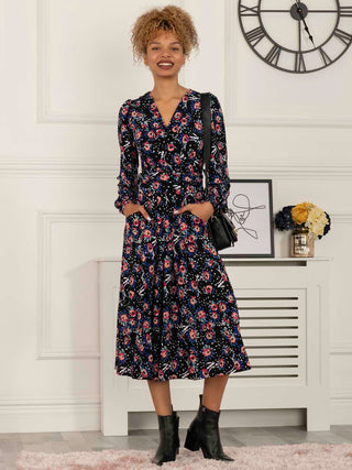 Libby Long Sleeve Midi Dress, Floral Multi