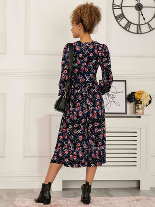 Libby Long Sleeve Midi Dress, Floral Multi