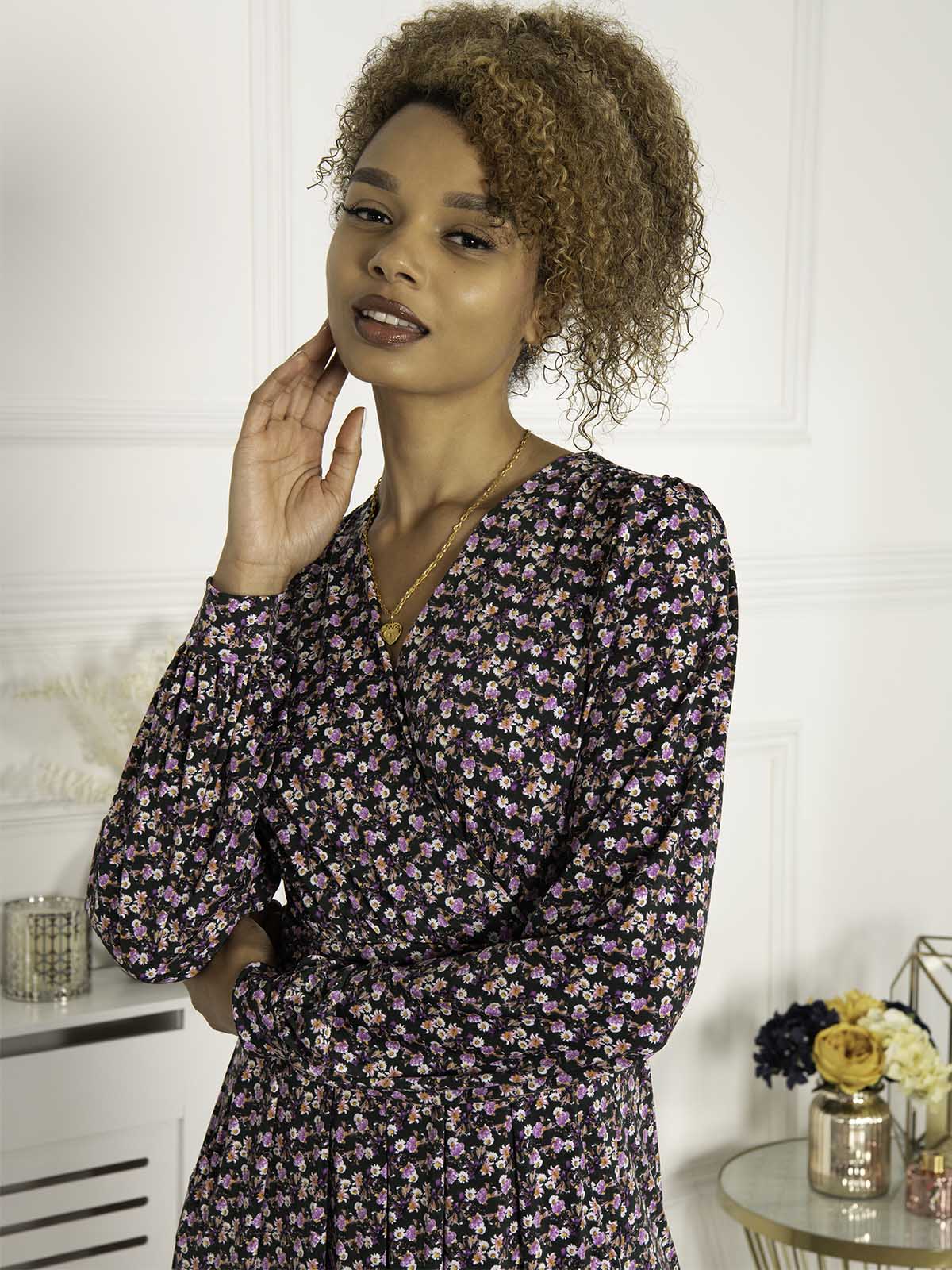 Long sleeve shop floral wrap dress