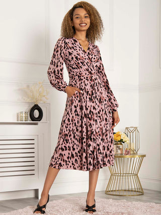 Jolie Moi Libby Long Sleeve Midi Dress, Pink Abstract